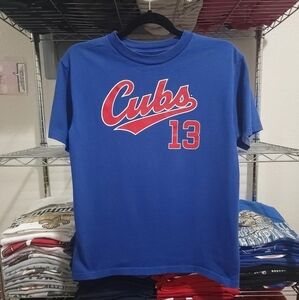 MLB Cuba Castro Size L Blue Vintage Baseball Player Print Graphic tshirt